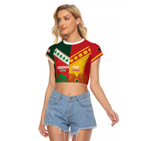 Custom Rugby Papua New Guinea and Lebanon Raglan Cropped T Shirt PNG Kumuls Cedars Together LT14 Female Multicolor - Polynesian Pride