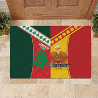 Rugby Papua New Guinea and Lebanon Rubber Doormat PNG Kumuls Cedars Together LT14 Multicolor - Polynesian Pride