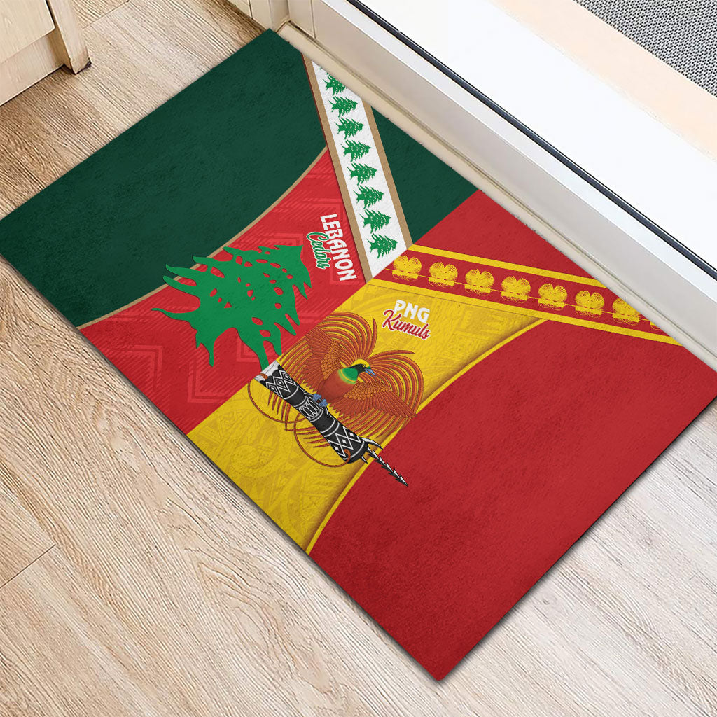 Rugby Papua New Guinea and Lebanon Rubber Doormat PNG Kumuls Cedars Together LT14 - Polynesian Pride