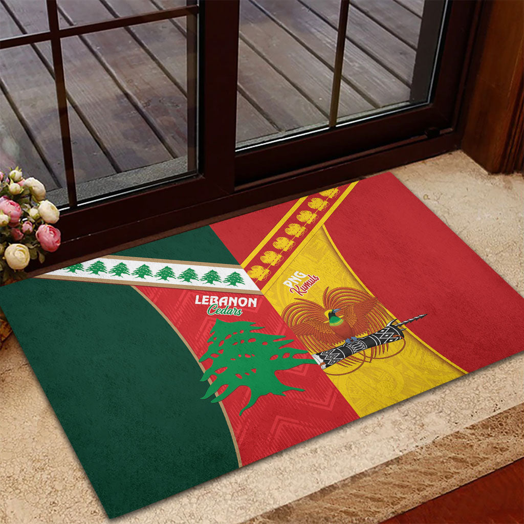 Rugby Papua New Guinea and Lebanon Rubber Doormat PNG Kumuls Cedars Together LT14 - Polynesian Pride