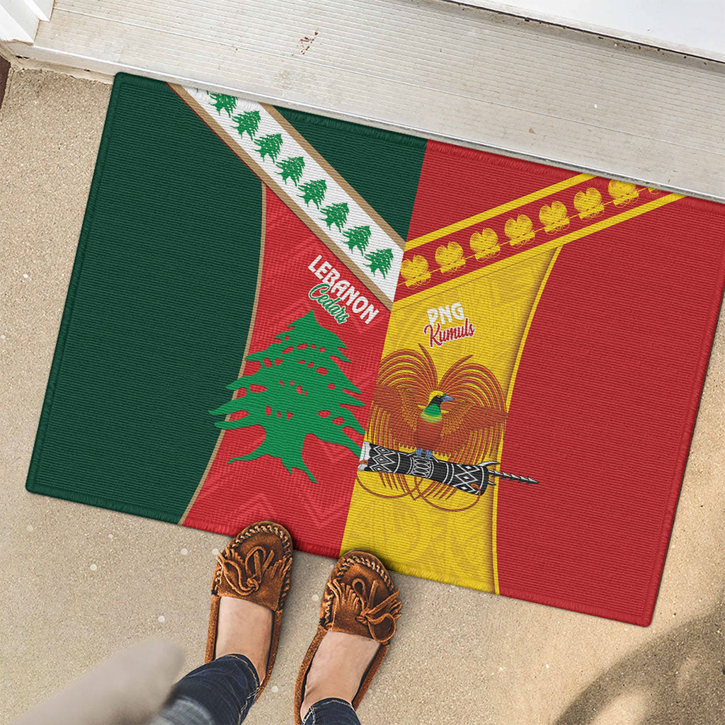 Rugby Papua New Guinea and Lebanon Rubber Doormat PNG Kumuls Cedars Together LT14 - Polynesian Pride