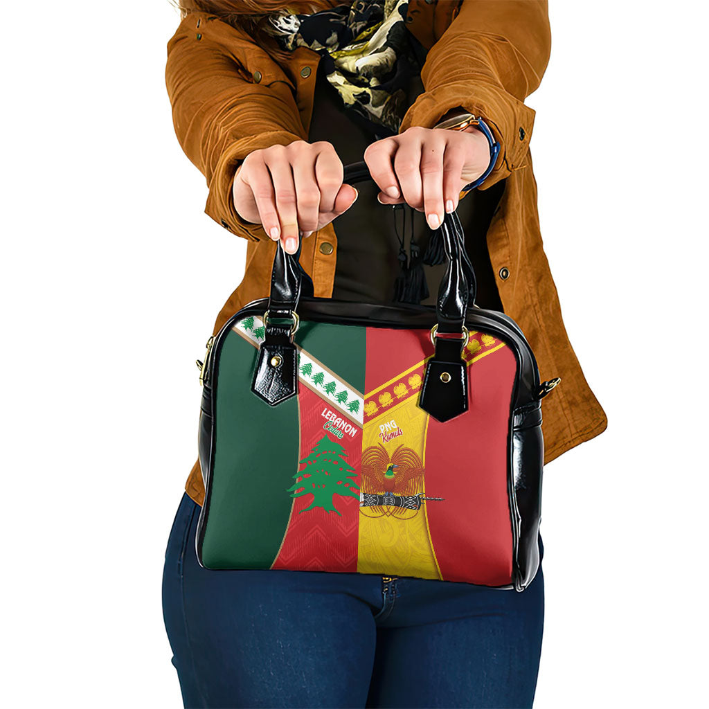 Rugby Papua New Guinea and Lebanon Shoulder Handbag PNG Kumuls Cedars Together LT14 One Size Multicolor - Polynesian Pride