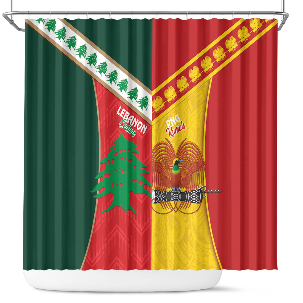 Rugby Papua New Guinea and Lebanon Shower Curtain PNG Kumuls Cedars Together LT14 Multicolor - Polynesian Pride