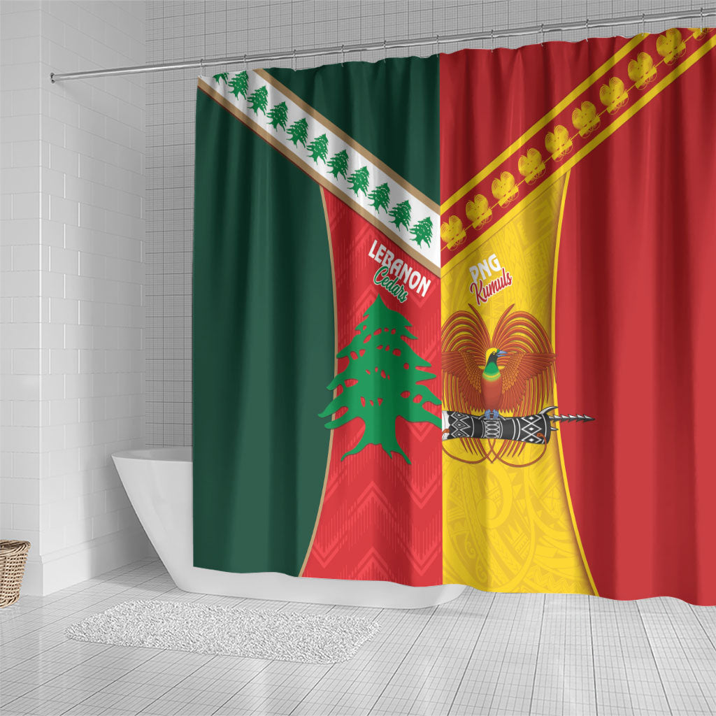 Rugby Papua New Guinea and Lebanon Shower Curtain PNG Kumuls Cedars Together LT14 - Polynesian Pride