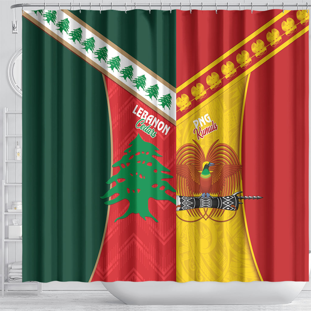 Rugby Papua New Guinea and Lebanon Shower Curtain PNG Kumuls Cedars Together LT14 - Polynesian Pride