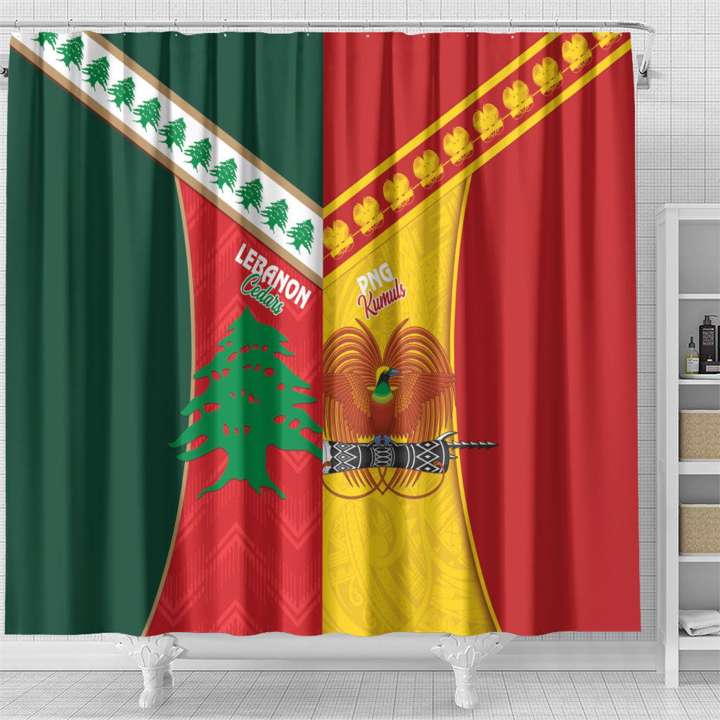 Rugby Papua New Guinea and Lebanon Shower Curtain PNG Kumuls Cedars Together LT14 - Polynesian Pride