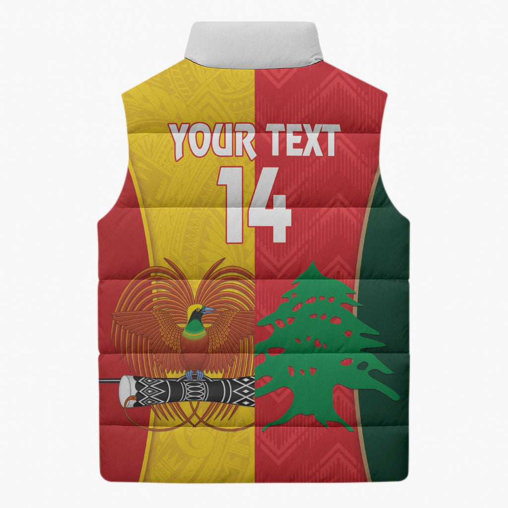 Custom Rugby Papua New Guinea and Lebanon Sleeveless Puffer Jacket PNG Kumuls Cedars Together LT14 - Polynesian Pride
