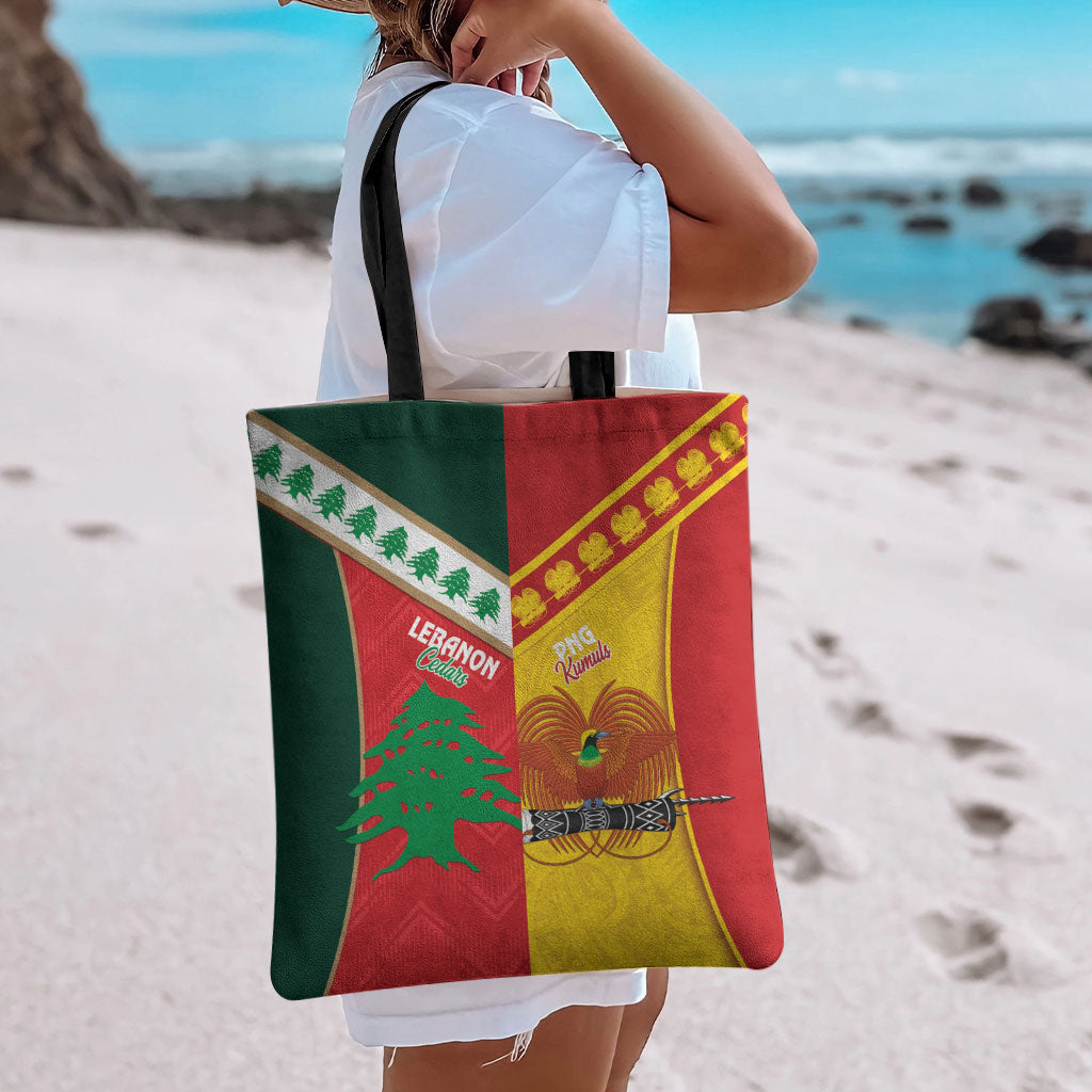 Rugby Papua New Guinea and Lebanon Tote Bag PNG Kumuls Cedars Together LT14 - Polynesian Pride