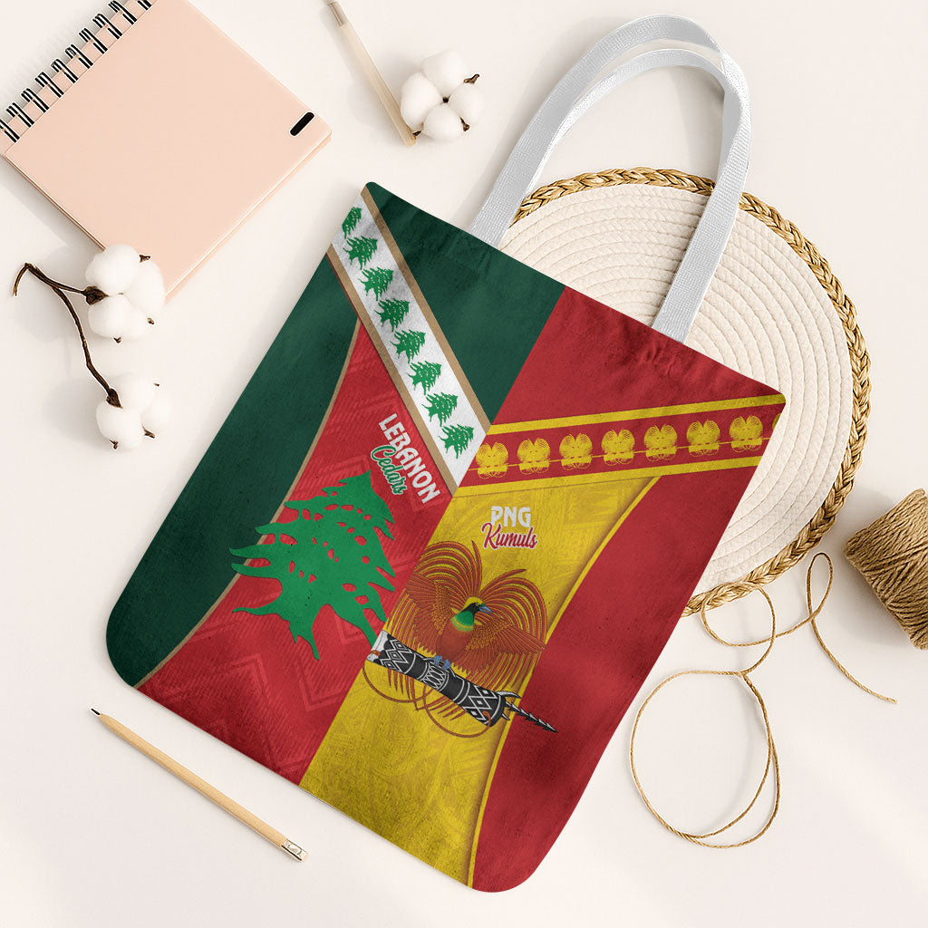 Rugby Papua New Guinea and Lebanon Tote Bag PNG Kumuls Cedars Together LT14 White Strap One Size Multicolor - Polynesian Pride