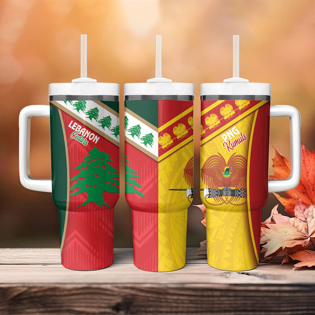 Rugby Papua New Guinea and Lebanon Tumbler With Handle PNG Kumuls Cedars Together LT14 - Polynesian Pride