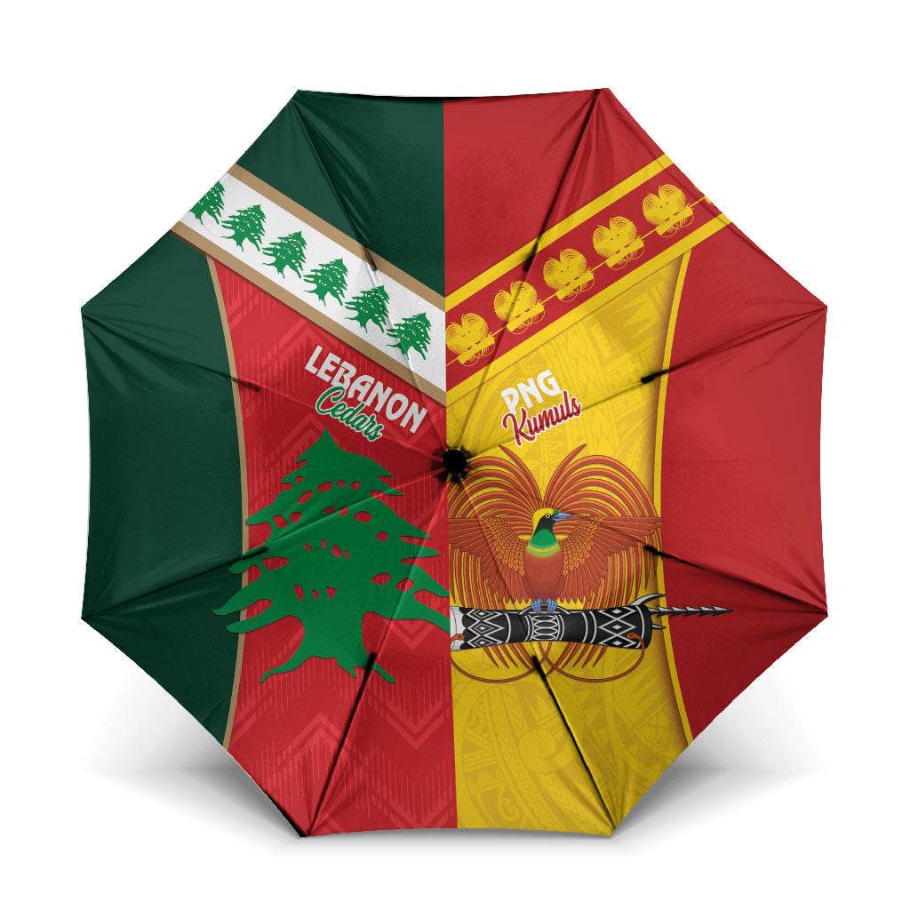 Rugby Papua New Guinea and Lebanon Umbrella PNG Kumuls Cedars Together LT14 One Size Folded 11.42 inch Opened Diameter 37.4 inch Multicolor - Polynesian Pride