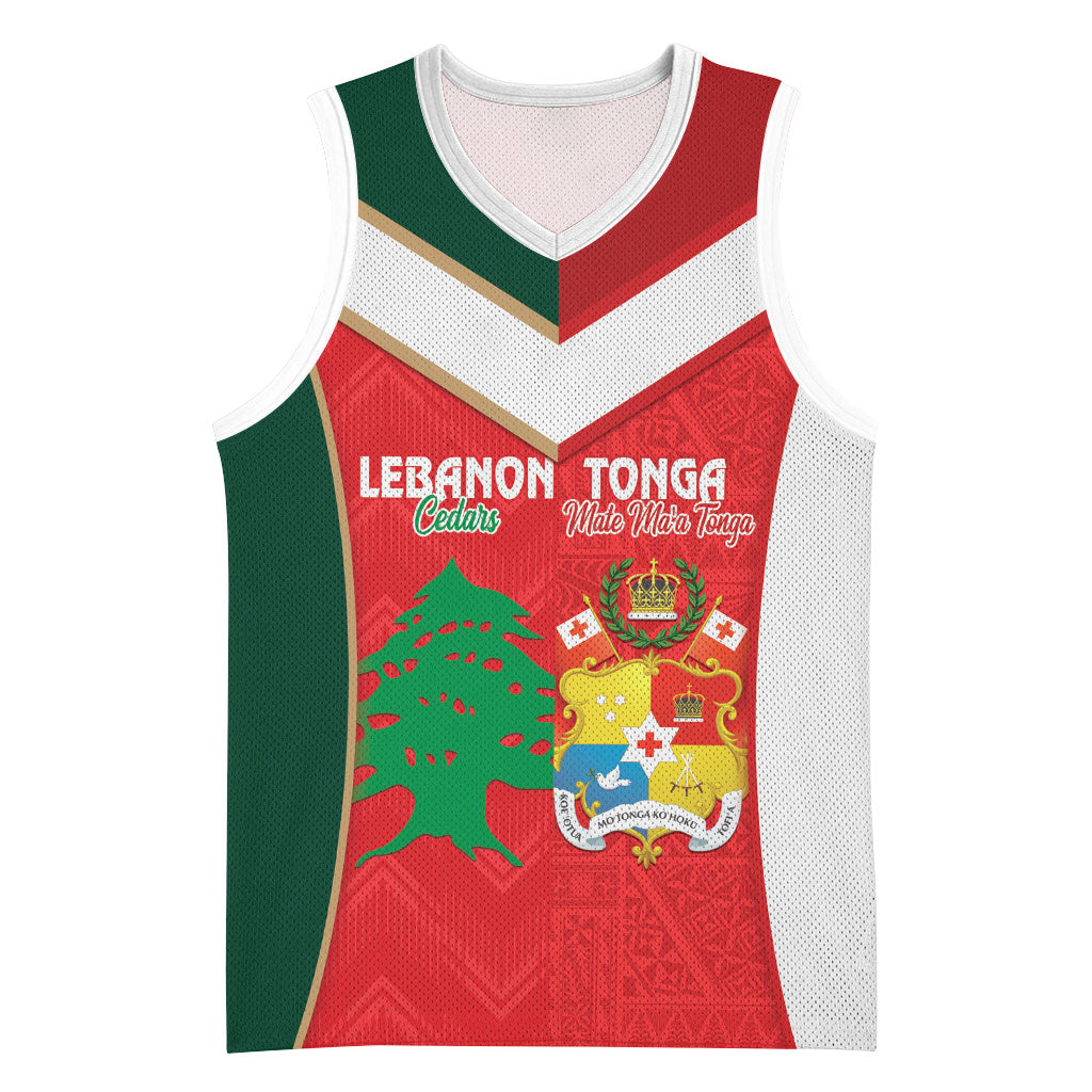 Custom Rugby Tonga and Lebanon Basketball Jersey Mate Maa Tonga Cedars Together LT14 Unisex Multicolor - Polynesian Pride