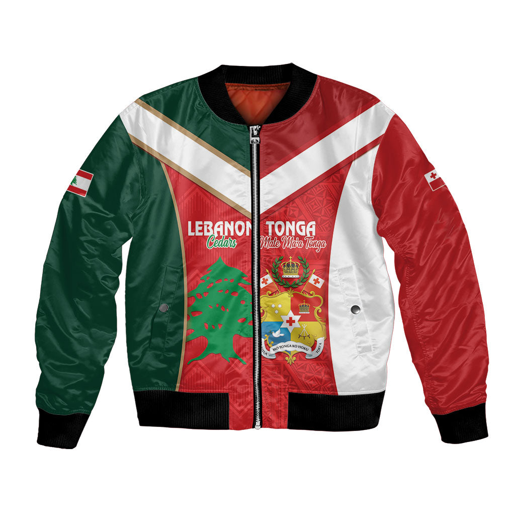 Custom Rugby Tonga and Lebanon Bomber Jacket Mate Maa Tonga Cedars Together LT14 Unisex Multicolor - Polynesian Pride