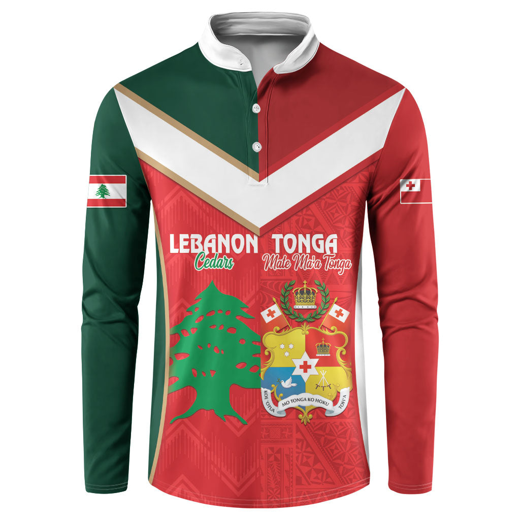 Custom Rugby Tonga and Lebanon Button Sweatshirt Mate Maa Tonga Cedars Together LT14 Multicolor - Polynesian Pride