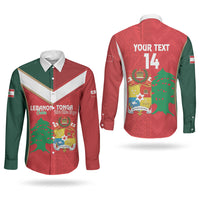 Custom Rugby Tonga and Lebanon Couples Matching Long Sleeve Bodycon Dress and Long Sleeve Button Shirt Mate Maa Tonga Cedars Together LT14 - Polynesian Pride