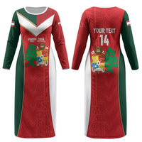 Custom Rugby Tonga and Lebanon Couples Matching Long Sleeve Bodycon Dress and Long Sleeve Button Shirt Mate Maa Tonga Cedars Together LT14 - Polynesian Pride
