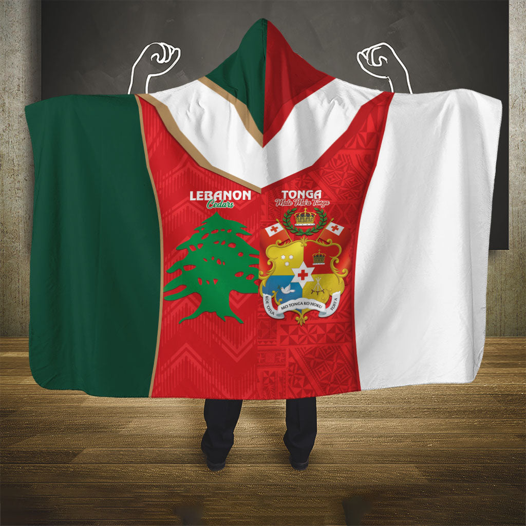 Rugby Tonga and Lebanon Hooded Blanket Mate Maa Tonga Cedars Together