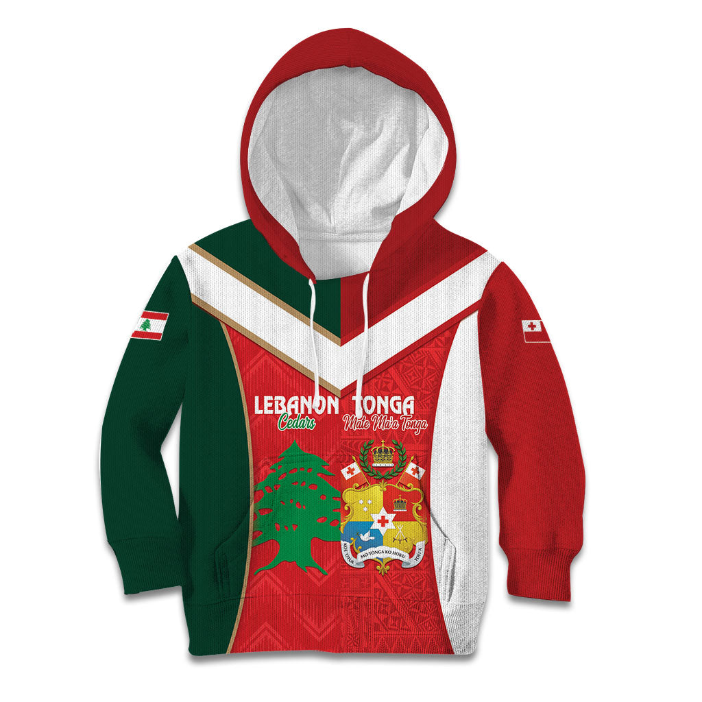 Custom Rugby Tonga and Lebanon Kid Hoodie Mate Maa Tonga Cedars Together LT14 Hoodie Multicolor - Polynesian Pride