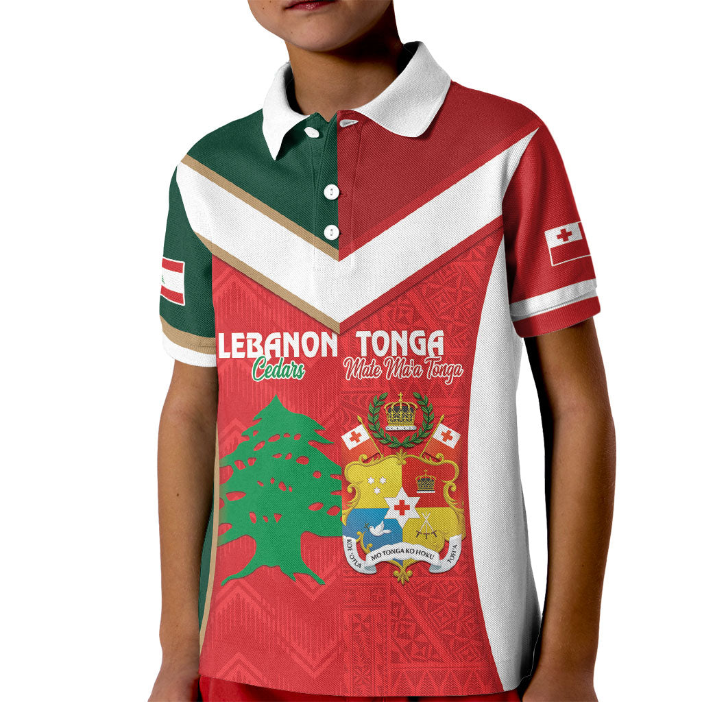 Custom Rugby Tonga and Lebanon Kid Polo Shirt Mate Maa Tonga Cedars Together LT14 Kid Multicolor - Polynesian Pride