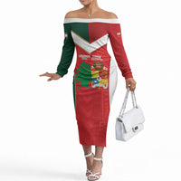 Custom Rugby Tonga and Lebanon Off The Shoulder Long Sleeve Dress Mate Maa Tonga Cedars Together LT14 Women Multicolor - Polynesian Pride
