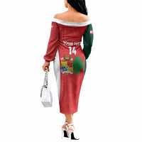 Custom Rugby Tonga and Lebanon Off The Shoulder Long Sleeve Dress Mate Maa Tonga Cedars Together LT14 - Polynesian Pride