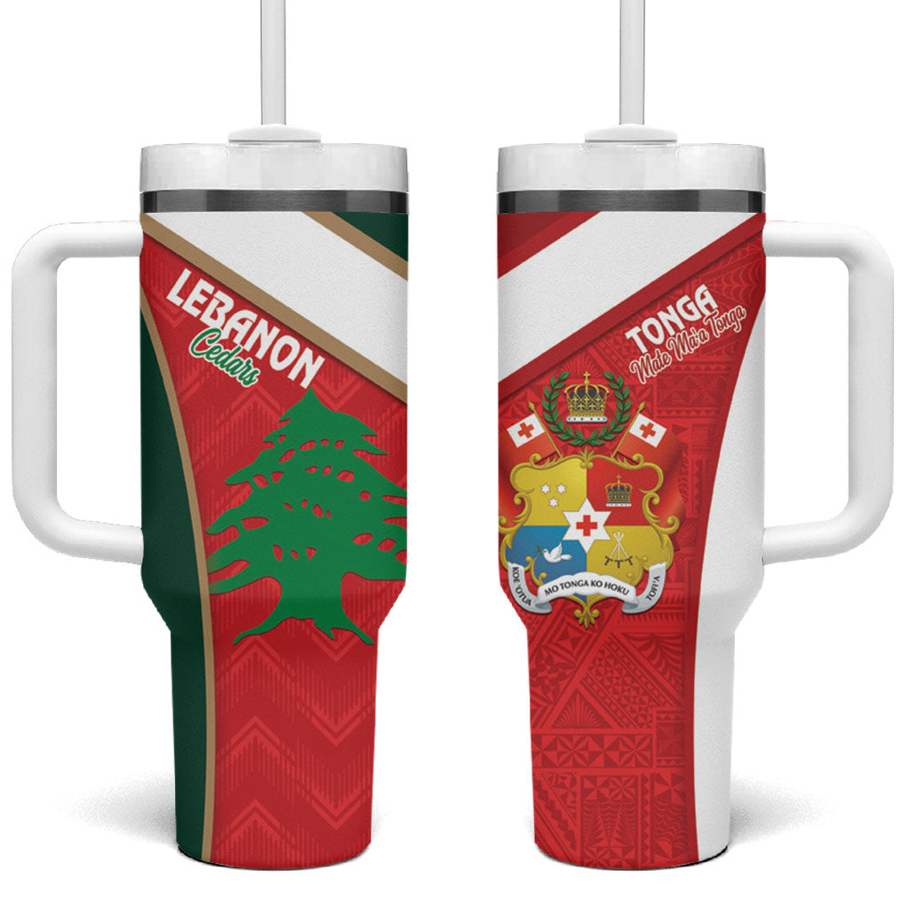 Rugby Tonga and Lebanon Tumbler With Handle Mate Maa Tonga Cedars Together LT14 One Size: 40 oz Multicolor - Polynesian Pride