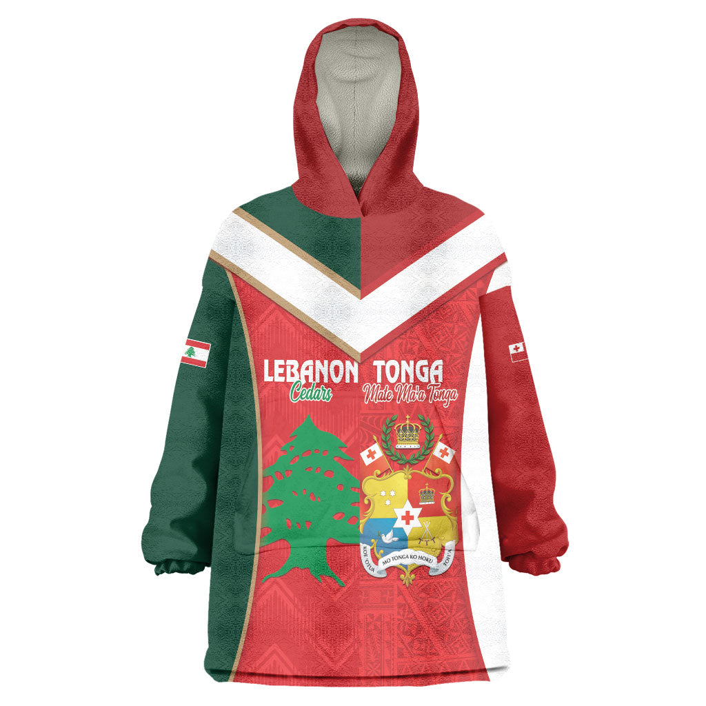 Custom Rugby Tonga and Lebanon Wearable Blanket Hoodie Mate Maa Tonga Cedars Together LT14 One Size Multicolor - Polynesian Pride