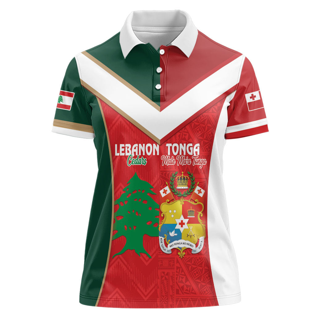 Custom Rugby Tonga and Lebanon Women Polo Shirt Mate Maa Tonga Cedars Together LT14 Female Multicolor - Polynesian Pride
