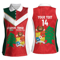 Custom Rugby Tonga and Lebanon Women Sleeveless Polo Shirt Mate Maa Tonga Cedars Together LT14 - Polynesian Pride