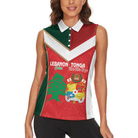 Custom Rugby Tonga and Lebanon Women Sleeveless Polo Shirt Mate Maa Tonga Cedars Together LT14 - Polynesian Pride