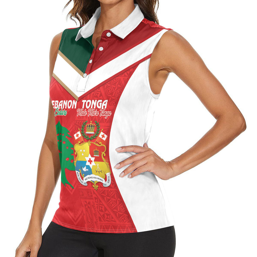 Custom Rugby Tonga and Lebanon Women Sleeveless Polo Shirt Mate Maa Tonga Cedars Together LT14 - Polynesian Pride