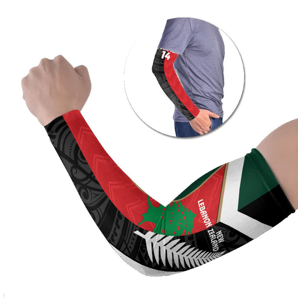 Custom Rugby New Zealand and Lebanon Arm Sleeves All Black Cedars Together LT14 Set of 2 Multicolor - Polynesian Pride