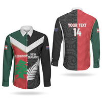 Custom Rugby New Zealand and Lebanon Couples Matching Puletasi and Long Sleeve Button Shirt All Black Cedars Together LT14 - Polynesian Pride