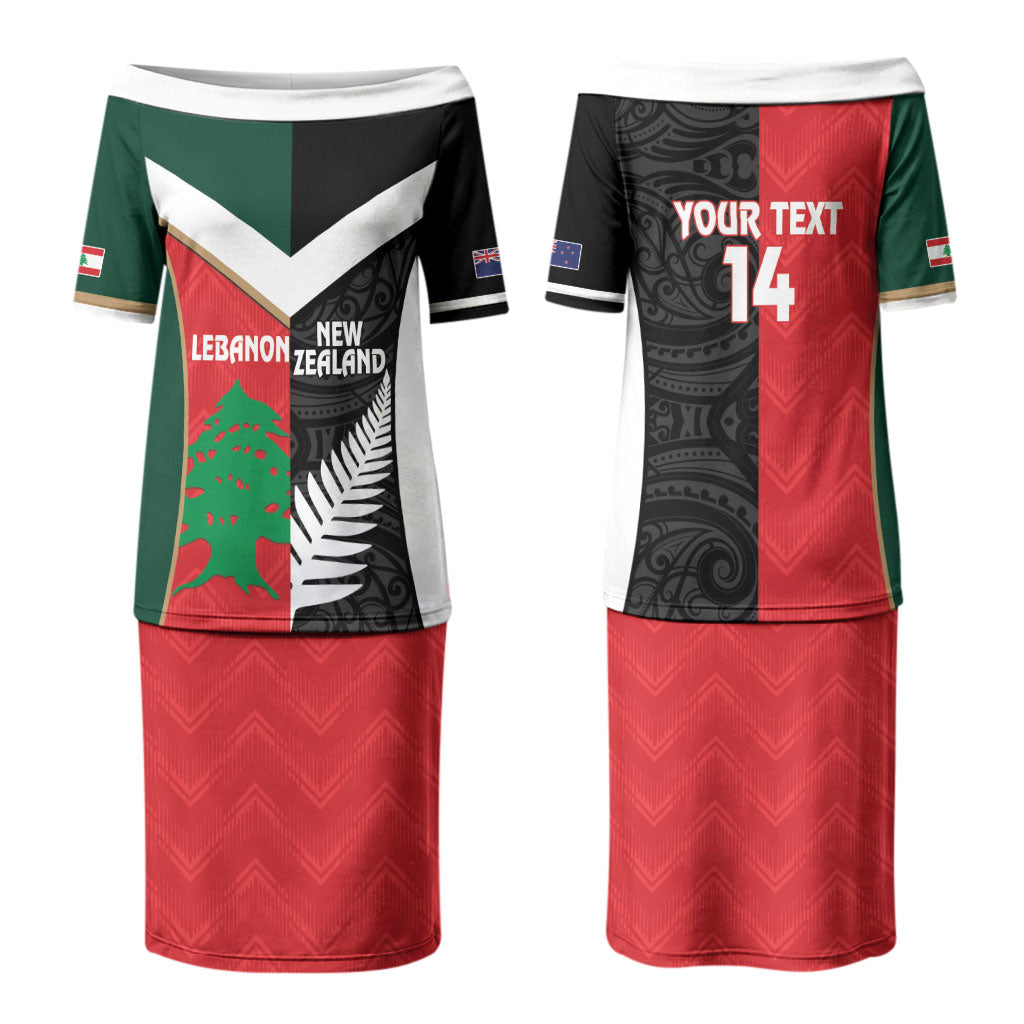 Custom Rugby New Zealand and Lebanon Couples Matching Puletasi and Long Sleeve Button Shirt All Black Cedars Together LT14 - Polynesian Pride