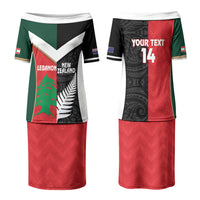 Custom Rugby New Zealand and Lebanon Couples Matching Puletasi and Long Sleeve Button Shirt All Black Cedars Together LT14 - Polynesian Pride