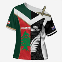Custom Rugby New Zealand and Lebanon Cross Shoulder Shirt All Black Cedars Together LT14 Female Multicolor - Polynesian Pride