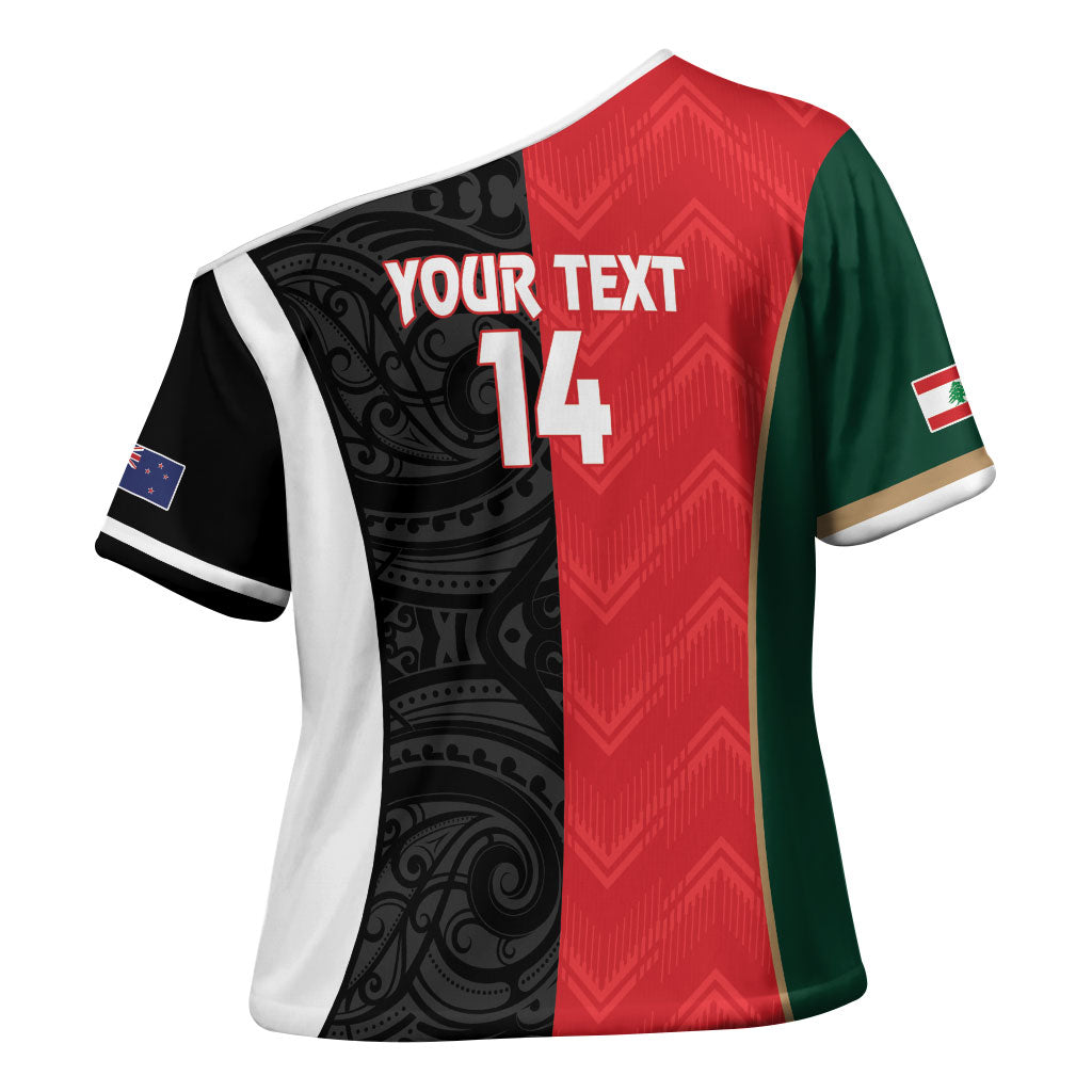 Custom Rugby New Zealand and Lebanon Cross Shoulder Shirt All Black Cedars Together LT14 - Polynesian Pride
