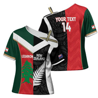 Custom Rugby New Zealand and Lebanon Cross Shoulder Shirt All Black Cedars Together LT14 - Polynesian Pride
