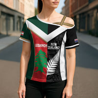 Custom Rugby New Zealand and Lebanon Cross Shoulder Shirt All Black Cedars Together LT14 - Polynesian Pride