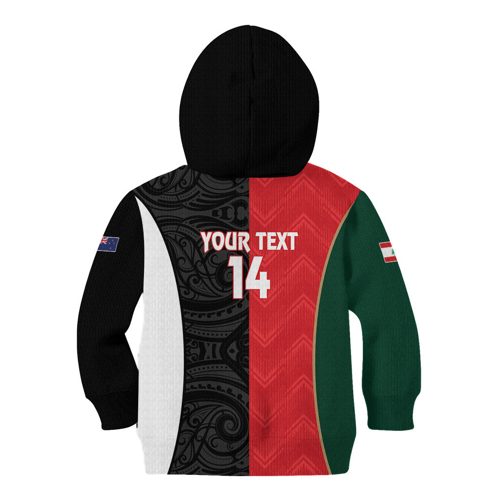 Custom Rugby New Zealand and Lebanon Kid Hoodie All Black Cedars Together LT14 - Polynesian Pride