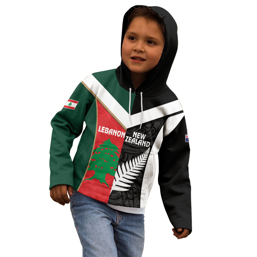 Custom Rugby New Zealand and Lebanon Kid Hoodie All Black Cedars Together LT14 - Polynesian Pride