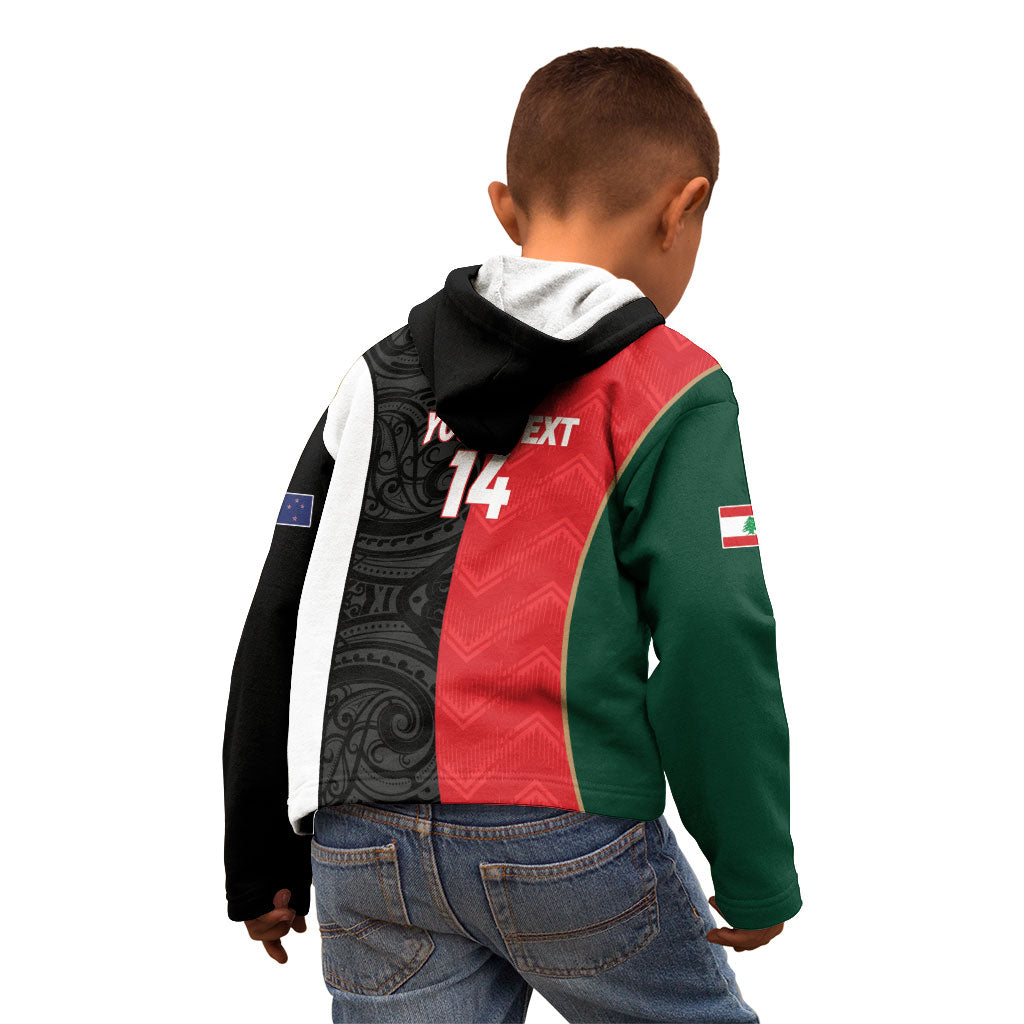 Custom Rugby New Zealand and Lebanon Kid Hoodie All Black Cedars Together LT14 - Polynesian Pride