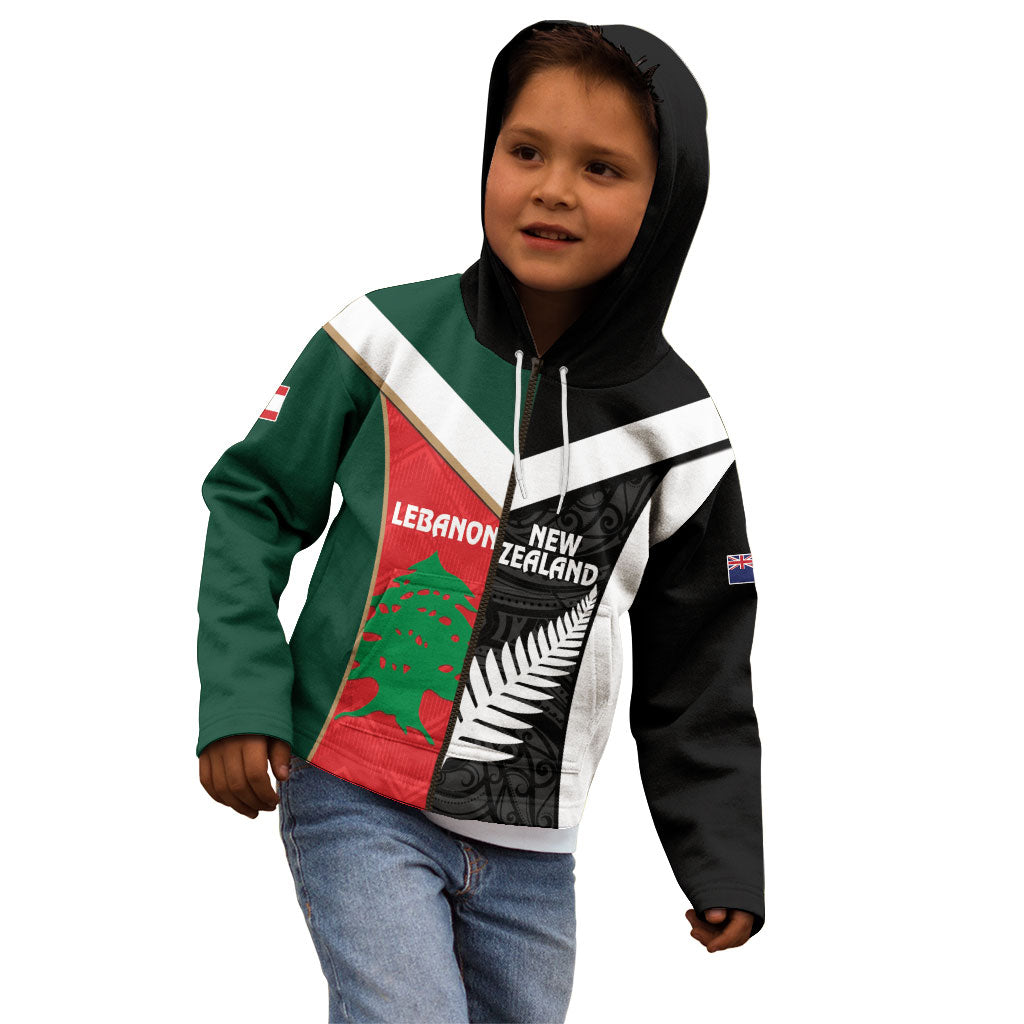 Custom Rugby New Zealand and Lebanon Kid Hoodie All Black Cedars Together LT14 - Polynesian Pride