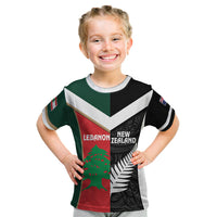 Custom Rugby New Zealand and Lebanon Kid T Shirt All Black Cedars Together LT14 Multicolor - Polynesian Pride
