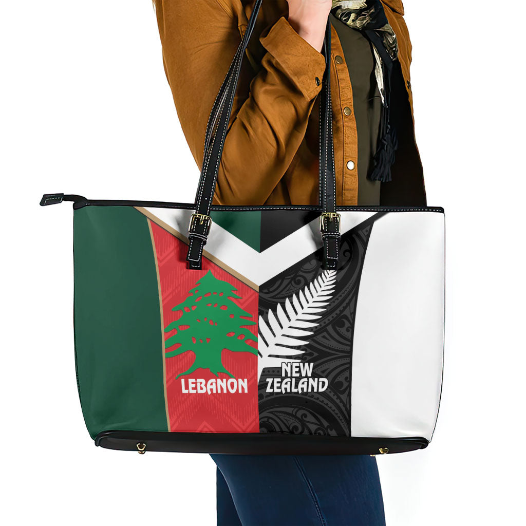 Rugby New Zealand and Lebanon Leather Tote Bag All Black Cedars Together LT14 - Polynesian Pride