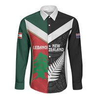 Custom Rugby New Zealand and Lebanon Long Sleeve Button Shirt All Black Cedars Together LT14 Unisex Multicolor - Polynesian Pride