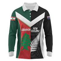 Custom Rugby New Zealand and Lebanon Long Sleeve Polo Shirt All Black Cedars Together LT14 Multicolor - Polynesian Pride
