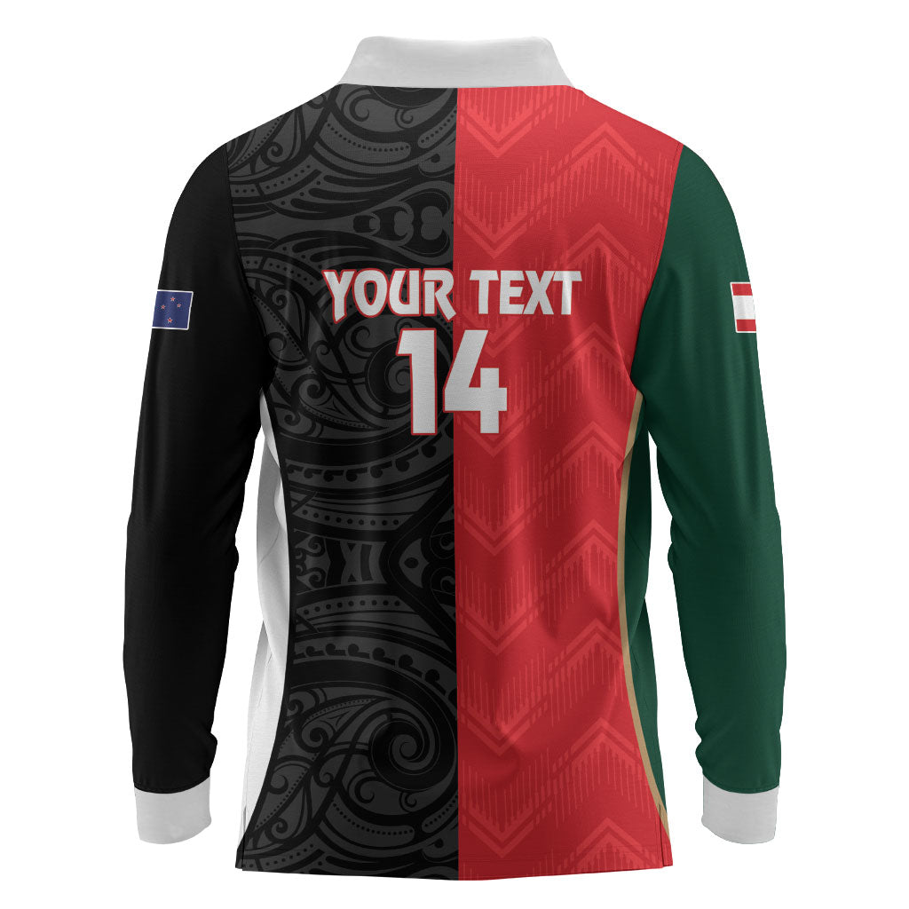 Custom Rugby New Zealand and Lebanon Long Sleeve Polo Shirt All Black Cedars Together LT14 - Polynesian Pride