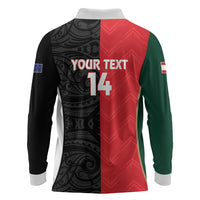 Custom Rugby New Zealand and Lebanon Long Sleeve Polo Shirt All Black Cedars Together LT14 - Polynesian Pride
