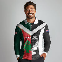 Custom Rugby New Zealand and Lebanon Long Sleeve Polo Shirt All Black Cedars Together LT14 - Polynesian Pride